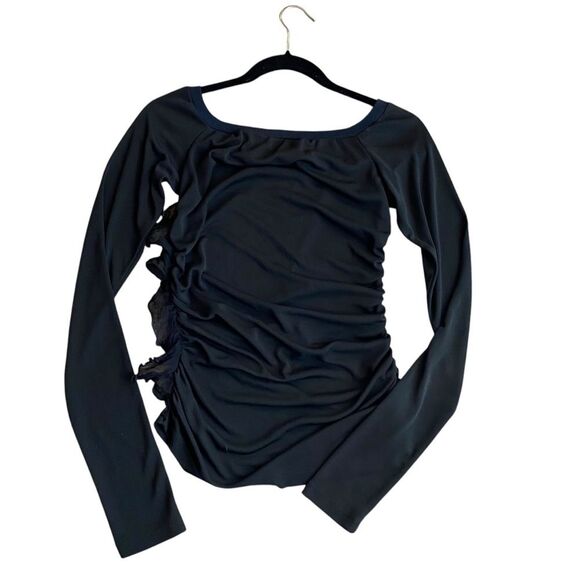 Y2K Dolce & Gabbana Long Sleeve Ruffle Side Top Black Semi Sheer Going Out Shirt - Picture 2 of 13
